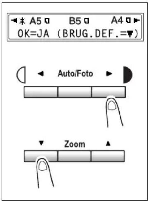 A5 B5 A4 OK=JA (BRUG.DEF.=▼) Auto/Foto Zoom