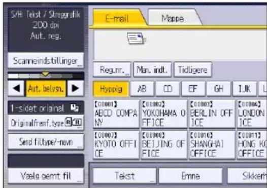 S/H: Tekst / Stregrafik 200 dpi Aut. reg. Scanneindstillinger_ Aut. belvn. 1-sidet original Originalfram.type Send filtype/novn Vaela semt fill E-mail Maple Reg.nr... Man. indt. Tidligere Hypogig AB CD EF GH I.J.K. [00001] ABCD COMPANY YOKOHAMA O FFICE [00002] BERLIN OFF ICE [00003] KYOTO OFFICE [00004] BEIJING OFFICE [00010] SHANGHAI OFFICE [00011] HONG KU OFFICE Tekst Emne Sikkinh
