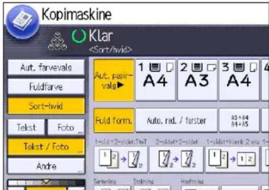 Kopimaskine Klar Aut. farvevalg Fuldfarve Sort-hvid Tekst Foto Tekst / Foto Andre Aut. papir- valg 1 A4 2 A3 3 A4 Fuld form. Auto. red. / forster AS + AS A4 + AS 1 - 1/1 - 2 - slot: Tet 2 - 5 - lat + 2 - slot 1 - 5 - lat + Komb 2 - no 1 - 1 2 → 1/2 → 2 → 1/2 → 1 2 → 1 2 Sentering Staking Haftrails