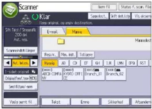 Scanner Klar SHT: Tekst / Streamfik 200 dpi Aut. res. Scannendtillinger Aut. blues 1-sidet original Original/rent, type Send filter/s-new Vasig gemt fil... E-mail Mape Mapedist Reg.nr. Max. Inst. Tidlager Hypla AB CD EF GH IJK LNN OPD RST [4001] ABCD COMPANY [1002] KYOTO OFFICE [001]2008 Branch_01 [001]2008 Branch_02 Tekst Emne Sikkhered Afsendem