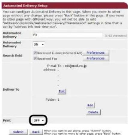 OKI MPS4700mb - Vælg [FRA (OFF)] for [Udskriv (Print)]. Hvis du vælger [ON], udskrives de modtagne data. - 1