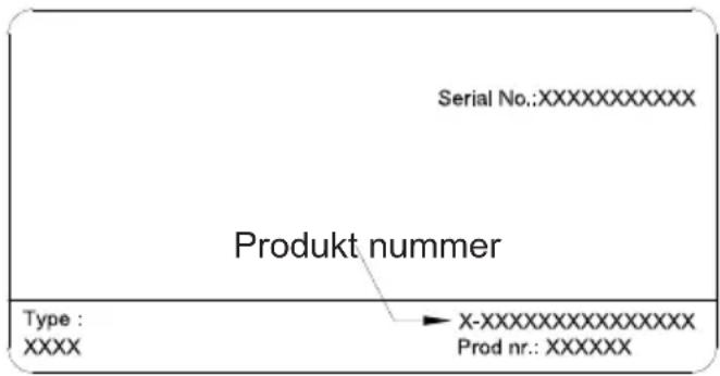 Serial No.:XXXXXXXXXX Produkt nummer Type : XXXX → X-XXXXXXXXXXXXXX Prod nr.: XXXXXX