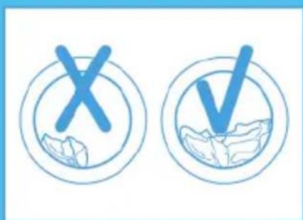 Two circular icons with blue X and checkmark symbols inside, one containing a leaf-like shape and the other containing a leafy vegetable.