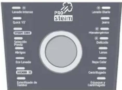 Lavado Intenso Quick 15' STREAM CARE Selección Prévio Abrigos Eco Lavado SICADO Enertilizado de Tiambor Pro steam Lavado Diario Jeans Hypoaergérico Delicado Lanas Rope Color Centrifugado Eviague y Centrifugado