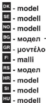 DK - model SE - modell NO - modell BG - модел - GR - μοντέλο FI - malli RS - модел HR - model SI - model HU - modell