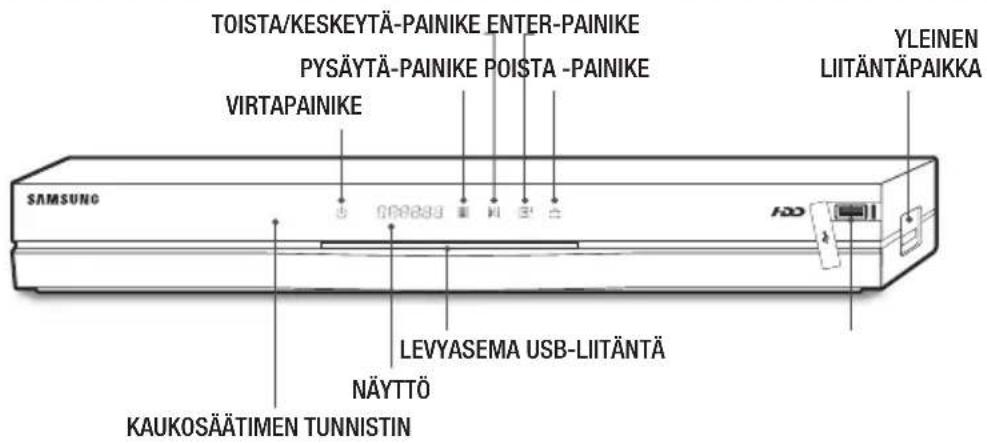 TOISTA/KESKEYTÄ-PAINIKE ENTER-PAINIKE PYSÄYTÄ-PAINIKE POISTA -PAINIKE VIRTAPAINIKE YLEINEN LIITÄNTÄPAIKKA SAMSUNG LEVYASEMA USB-LIITÄNTÄ NÄYTTÖ KAUKOSÄÄTIMEN TUNNISTIN
