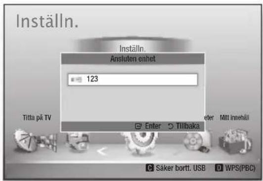 Inställn. Inställn. Ansluten enhet 123 Titla på TV Enter Tillbaka Säker bortt. USB WPS(PBC)
