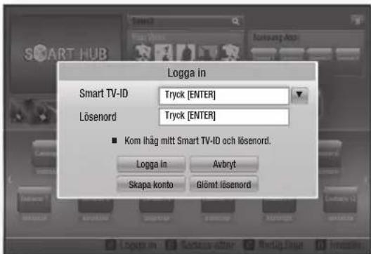Logga in Smart TV-ID Tryck [ENTER] Lösenord Tryck [ENTER] ■ Kom ihåg mitt Smart TV-ID och lösenord. Logga in Avbryt Skapa konto Glömt lösenord