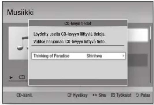 Musiiikki CD-levyn tiedot Löydetty uselta CD-levyyn liittyvää tietoja. Valitse haluamasi CD-levyyn liittyvä tieto. Thinking of Paradise Shinhwa CD-äamil Hyväksy Sivu Työkalut Palaa