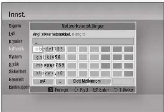 Innst. Nettverksinnstillinger Angl sikkerhetsnakkel. 0 anglt - Network abcdef123 System ghijk1456 Spåk mnopqr789 Skkerhet stuvvxyz0 Generelt a/A Slett Mellomrom Kudessuppon A Forrige Flytt Enter Tilbake