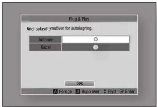 Plug & Play Angl søkealternativer for autolagring. Antenna Kabel Søk A Forrige D Hopp over Flytt Enter