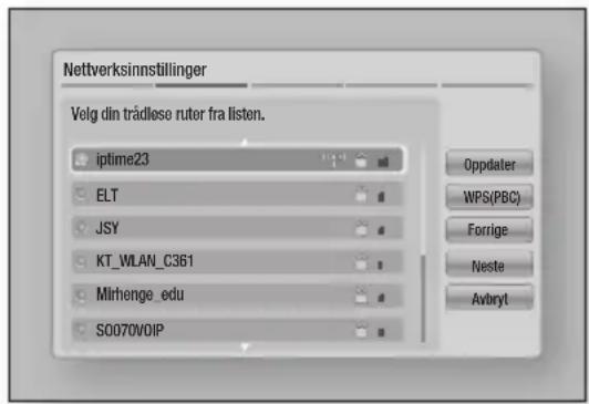 Nettverksinnstillinger Velg din trädelse ruter fra listen. iptime23 ELT JSY KT_WLAN_C361 Mirhenge_edu SO070V0IP Oppdater WPS(PBC) Forrige Neste Avbryt
