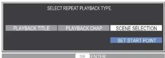 SELECT REPEAT PLAYBACK TYPE. PLAYBACK TITLE PLAYBACK CHAP SCENE SELECTION SET START POINT OK ENTER