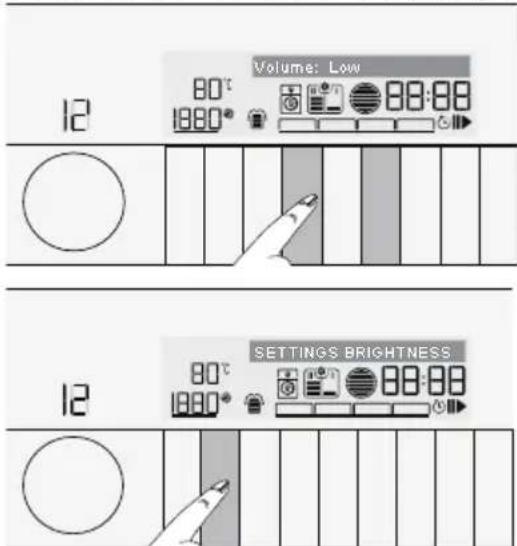 Volume: Low 12 80° 1800° 88:88 12 80° 1800° 88:88 SETTINGS BRIGHTNESS