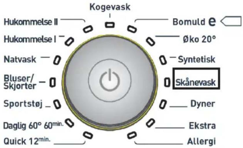 Kogevask Hukommelse II ———— Bomuld e Hukommelse I ———— Øko 20° Natvask ———— Syntetisk Bluser/ Skjorter ———— Skånevask Sportstøj ———— Dyner Daglig 60° 60min. ———— Ekstra Quick 12min. ———— Allergi