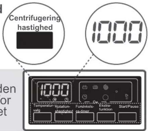 Centrifugering hastighed 1000 1000 Temperatur- valg Rotation- shastighed Forslnkels- es-timer Ekstra- funktion Start/Pause