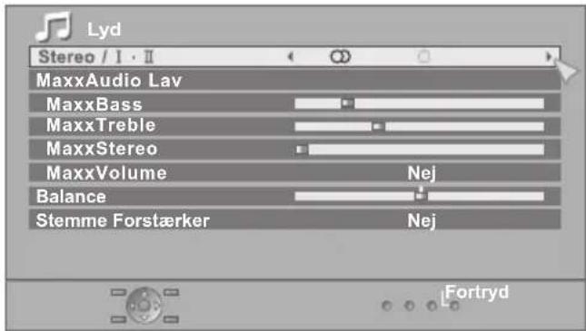 Lyd Stereo / I · II MaxxAudio Lav MaxxBass MaxxTreble MaxxStereo MaxxVolume Nej Balance Stemmeforstærker Nej Fortryd