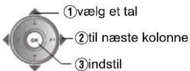 ①Vælg et tal ②Til næste kolonne ③Indstil