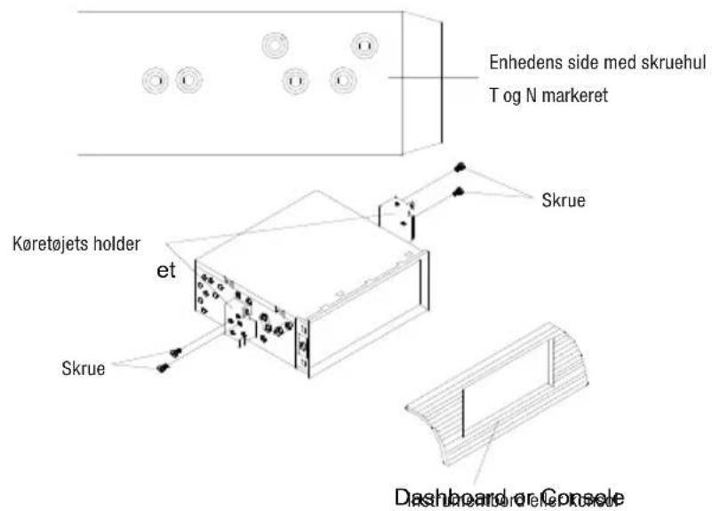 Enhedens side med skruehul T og N markeret Skrue Køretojets holder et Skrue Dashboard or Console