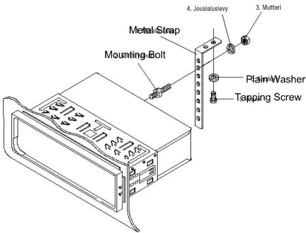 Metal Strap Mounting Bolt 4. Jousialuslevy 3. Mutteri Plain Washer Tapping Screw