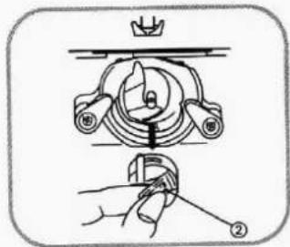 Technical diagram showing mechanical assembly with labeled parts and a hand holding a tool