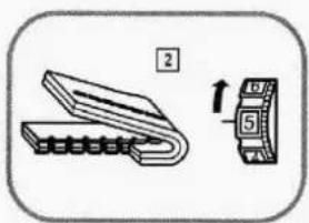Diagram showing a mechanical component with numbered parts and an upward arrow indicating direction or motion.