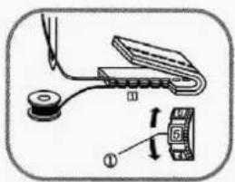 Diagram showing a mechanical device with labeled parts and directional arrows indicating motion or assembly.
