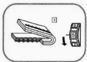 Diagram showing a device with labeled parts and a directional arrow indicating movement or change.