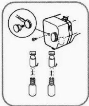 Diagram illustrating a mechanical assembly with labeled parts and a magnified detail showing close-up of a component.