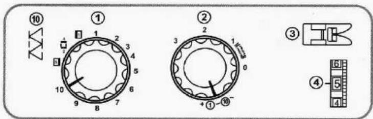 Technical diagram showing two circular components with numbered labels and a separate schematic symbol below.