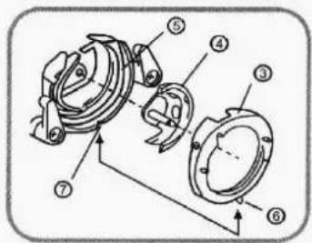 Technical diagram of a mechanical assembly with numbered components and directional arrows indicating motion or flow.
