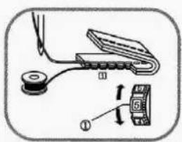 Diagram showing a mechanical device with labeled parts and directional arrows indicating motion or assembly.