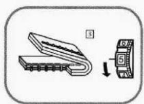Diagram showing a device with labeled parts and an arrow indicating direction, likely illustrating a process or assembly.