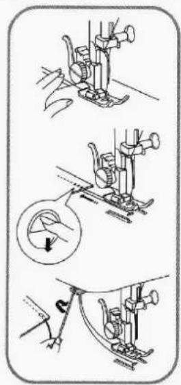Technical diagram illustrating three-step mechanical assembly or tooling process with labeled components and directional arrows