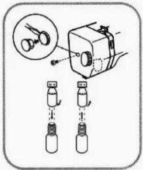 Diagram illustrating a mechanical assembly with labeled components and motion indicators, showing a device with two connected parts.