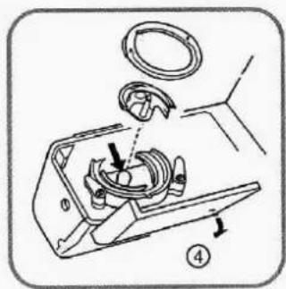 Technical diagram of a mechanical assembly with labeled parts and directional arrows