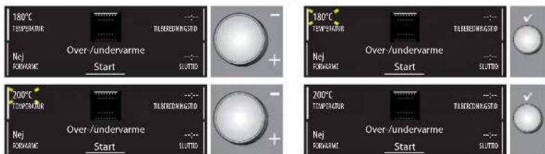 180°C TEMPERATURE Noj FORVAME Over-/undervarme Start SLUTID 180°C TEMPERATURE Noj FORVAME Over-/undervarme Start SLUTID 200°C TEMPERATURE Noj FORVAME Over-/undervarme Start SLUTID 200°C TEMPERATURE Noj FORVAME Over-/undervarme Start SLUTID