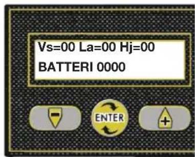Vs=00 La=00 Hj=00 BATTERI 0000 ENTER