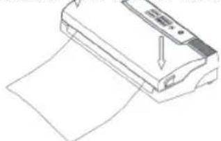 Line drawing of a printer with paper spread, no text or symbols present