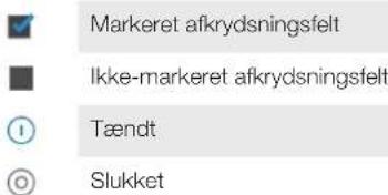 Markeret afkrydsningsfelt Ikke-markeret afkrydsningsfelt Tændt Slukket