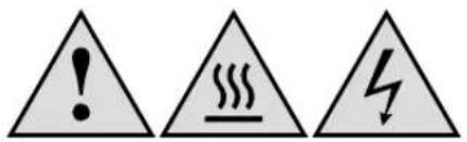 Warning symbols including exclamation mark, steam symbol, and lightning bolt