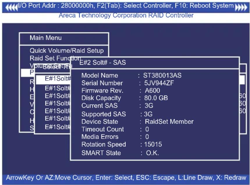 I/O Port Addr : 28000000h, F2(Tab): Select Controller, F10: Reboot System Areca Technology Corporation RAID Controller Main Menu Quick Volume/Raid Setup Raid Set Function Volume/Select Unit E#2 Solt# - SAS P R H E E#1Solt# E#1Solt# E#1Solt# E#1Solt# E#1Solt# E#1Solt# Model Name : ST380013AS Serial N…