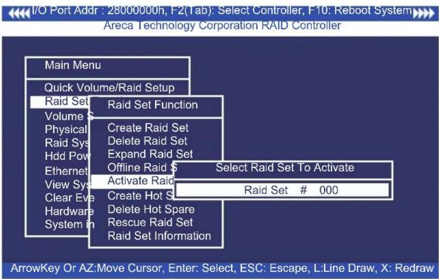 I/O Port Addr : 28000000h, F2(Tab): Select Controller, F10: Reboot System Areca Technology Corporation RAID Controller Main Menu Quick Volume/Raid Setup Raid Set Volume S Physical Raid Sys Hdd Pow Ethernet View Sys Clear Eve Hardware System in Raid Set Function Create Raid Set Delete Raid Set Expand…