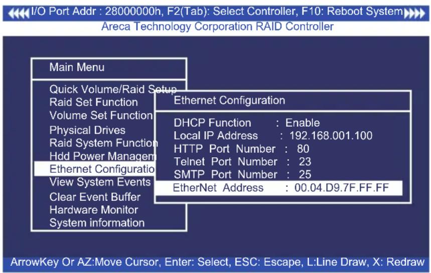 I/O Port Addr : 28000000h, F2(Tab): Select Controller, F10: Reboot System Areca Technology Corporation RAID Controller Main Menu Quick Volume/Raid Setup Raid Set Function Volume Set Function Physical Drives Raid System Function Hdd Power Management Ethernet Configuration View System Events Clear Eve…
