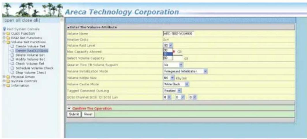Areca Technology Corporation Open all|close all| Paid System Console Quick Function RAD Set Functions Volume Set Functions Create Volume Set Create Rad30/50/60 Delete Volume Set Modify Volume Set Check Volume Set Schedule Volume Check Stop Volume Check Physical Drives System Controls Information Ent…