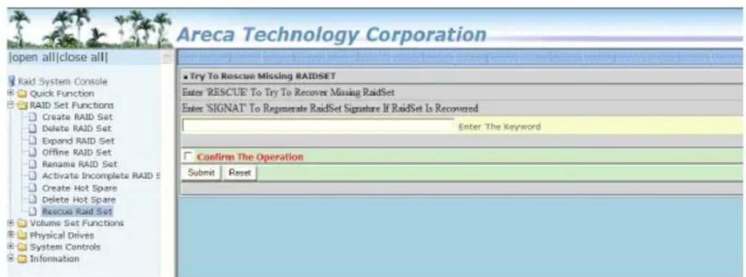 Areca Technology Corporation open all|close all| Raid System Console Quick Function RAID Set Functions Create RAID Set Delete RAID Set Expand RAID Set Offline RAID Set Rename RAID Set Activate Incomplete RAID Set Create Hot Spare Delete Hot Spare Rescue Raid Set Volume Set Functions Physical Drives…