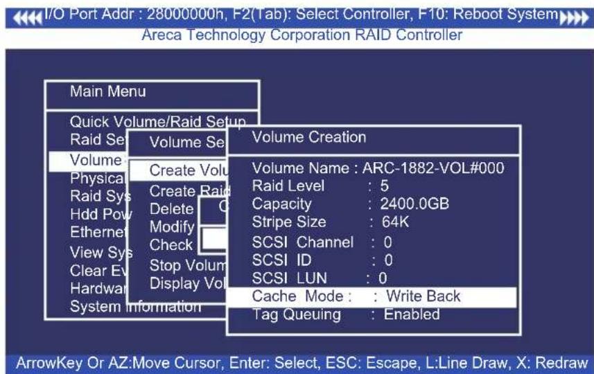 I/O Port Addr : 28000000h, F2(Tab): Select Controller, F10: Reboot System Areca Technology Corporation RAID Controller Main Menu Quick Volume/Raid Setup Raid Se Volume Physical Raid Sys Hdd Pow Ethernet View Sys Clear Ev Hardware System Information Volume Creation Volume Name : ARC-1882-VOL#000 Raid…
