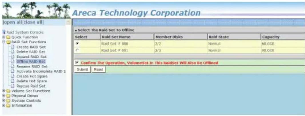 Areca Technology Corporation [open all]close all] Raid System Console Quick Function RAID Set Functions Create RAID Set Delete RAID Set Expand RAID Set Offline RAID Set Rename RAID Set Activate Incomplete RAID S Create Hot Spare Delete Hot Spare Rescue Raid Set Volume Set Functions Physical Drives S…