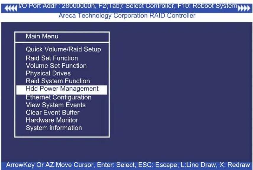 I/O Port Addr : 28000000h, F2(Tab): Select Controller, F10: Reboot System Areca Technology Corporation RAID Controller Main Menu Quick Volume/Raid Setup Raid Set Function Volume Set Function Physical Drives Raid System Function Hdd Power Management Ethernet Configuration View System Events Clear Eve…
