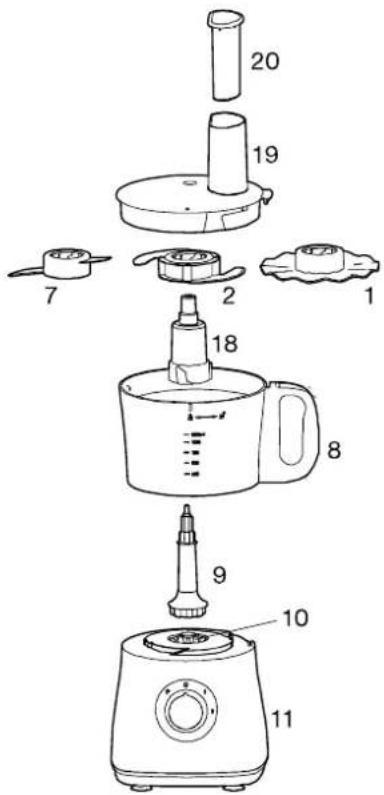 Exploded view diagram of a kitchen appliance with numbered parts for identification